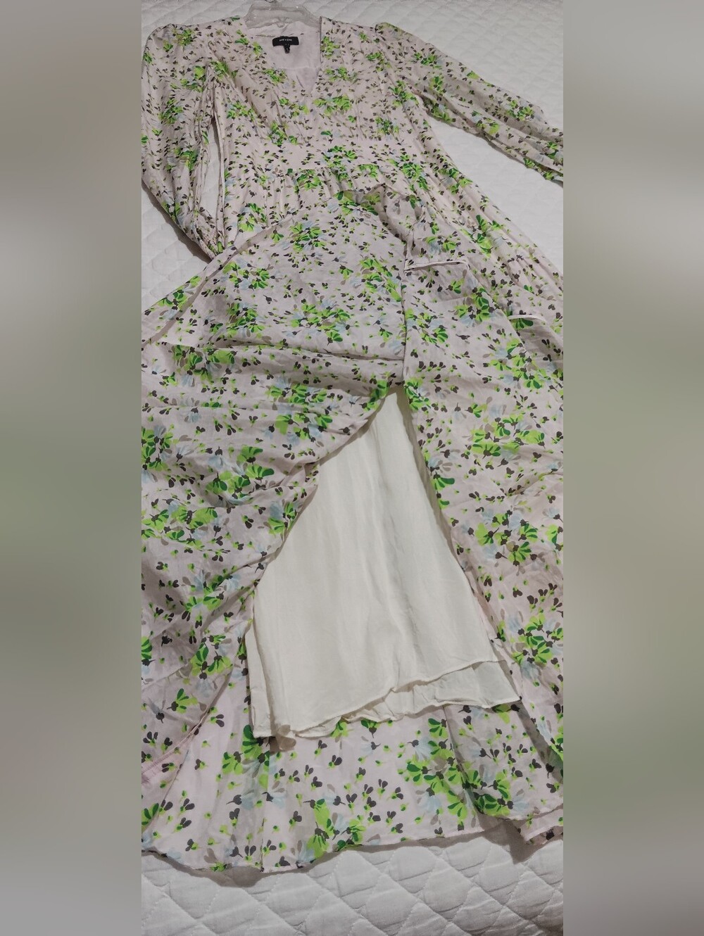 ME+EM Soft Pink- Green Floral Midi Dress. Pockes, Zipper On Side, V-neck Size 8 - Picture 10 of 16